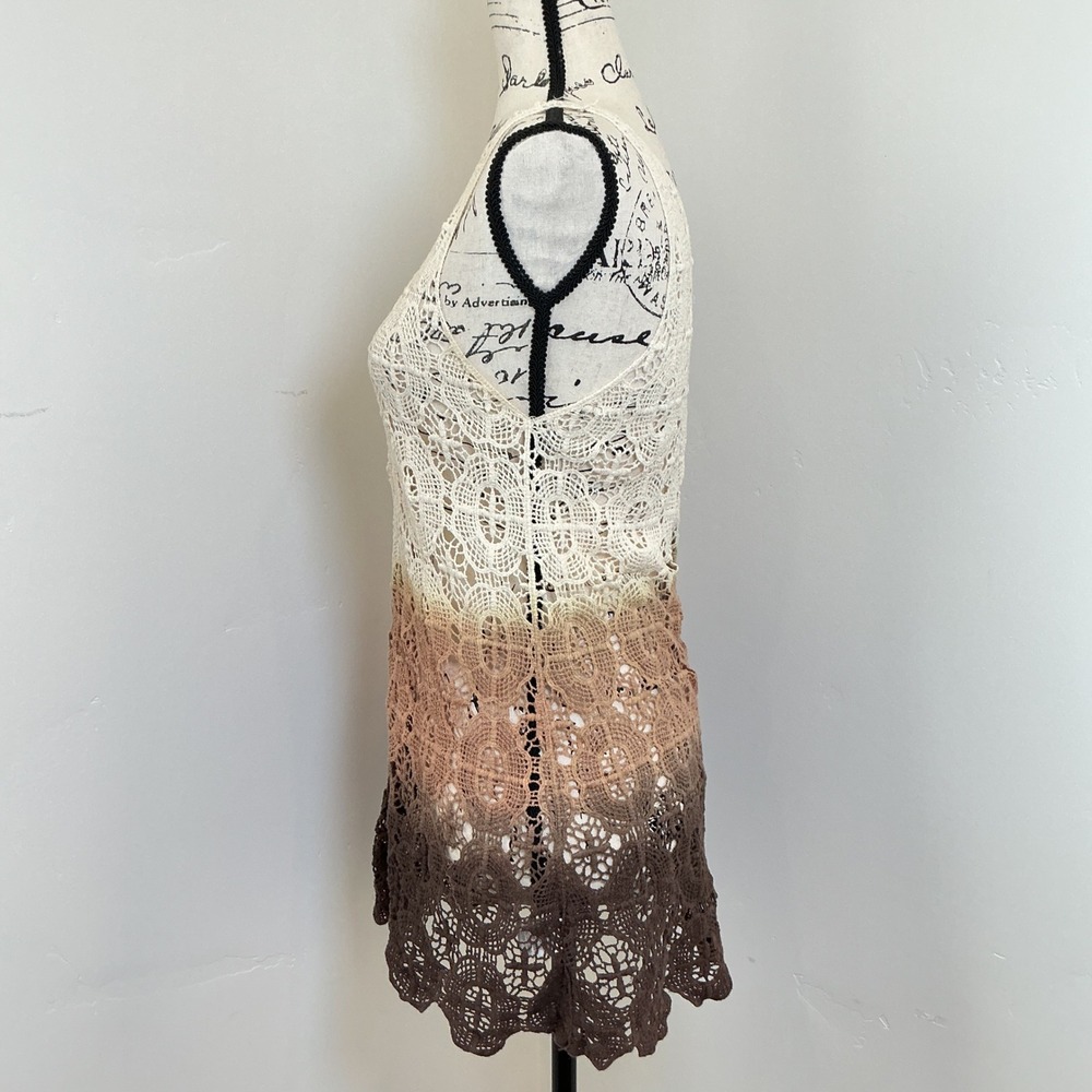 Coco + Carmen Crochet Lace Tank Top Womens S/M Brown Ombre Boho Excellent - Picture 2 of 4
